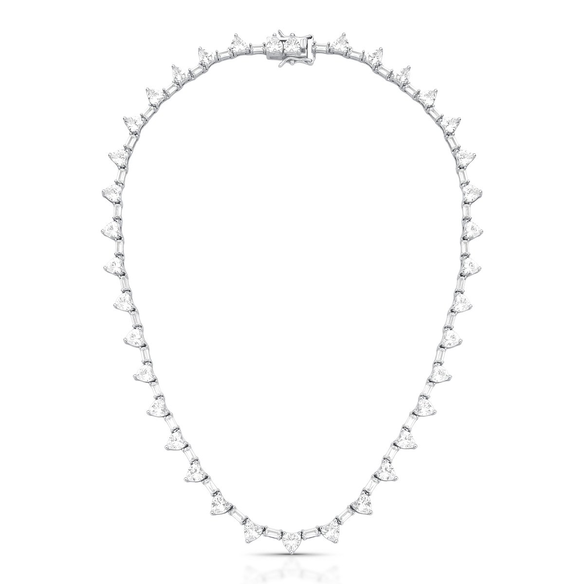 Colar Riviera Corações com Cravação Inglesa Semijoia Banhada a Ródio Ania Store