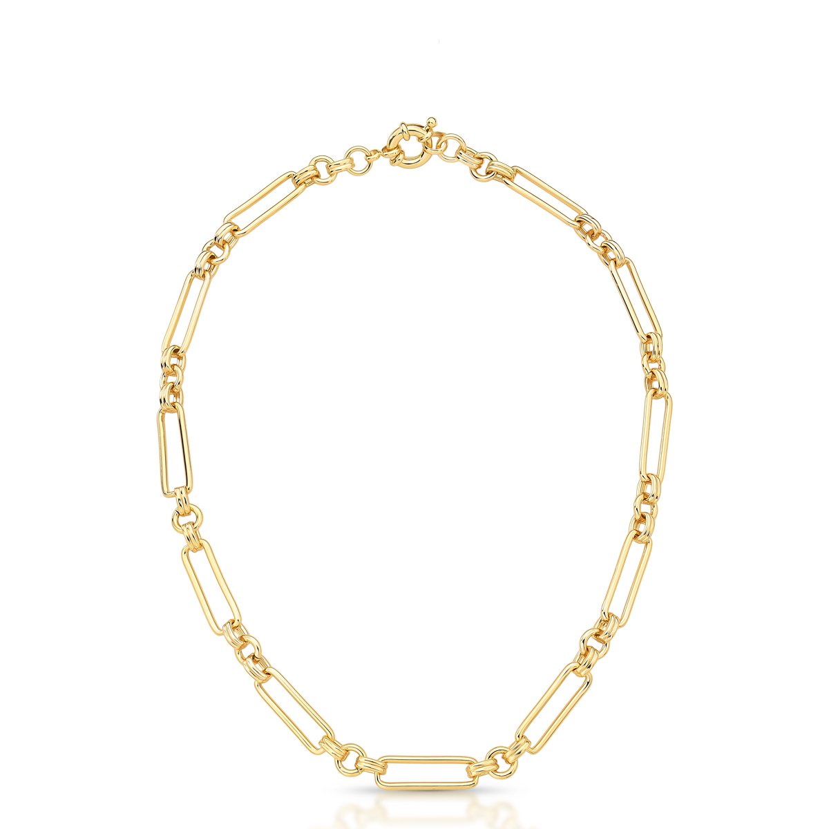 Colar Elos Alongados e Elos Redondos Semijoia Banhada a Ouro 18K Ania Store