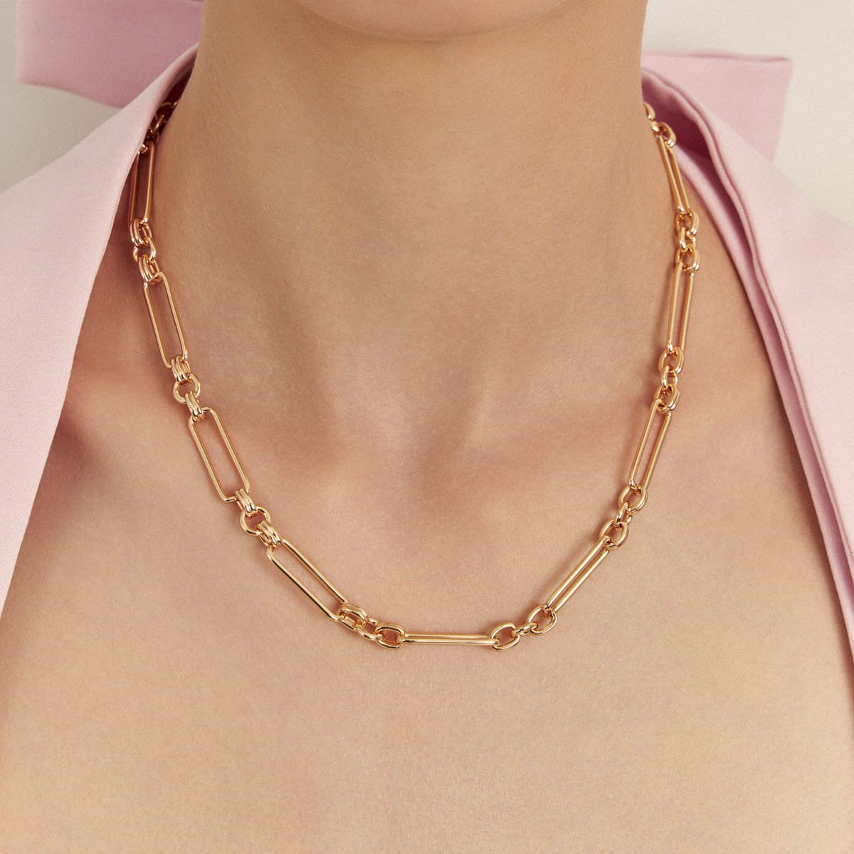 Colar Elos Alongados e Elos Redondos Semijoia Banhada a Ouro 18K Ania Store Dourado 2