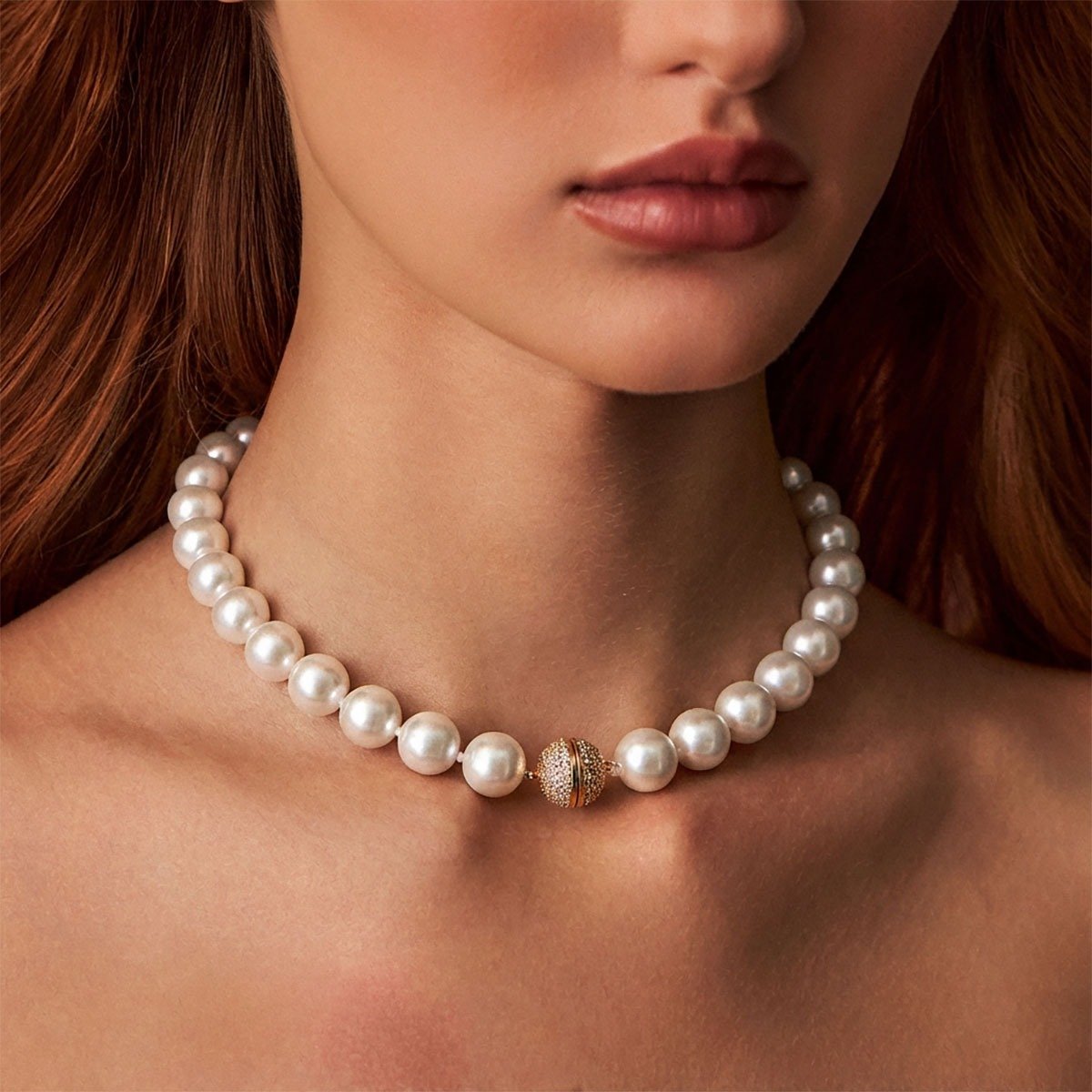 Colar em Pérolas Shell e Fecho Íma Cravejado Semijoia Banhada a Ouro 18K Ania Store Dourado 4