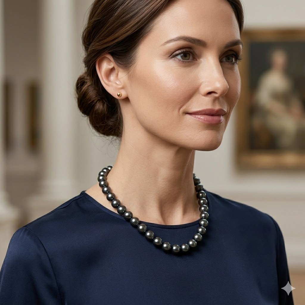 Colar em Pérolas Negra e Fecho Íma Semijoia Banhada a Ouro 18K Ania Store Dourado 2