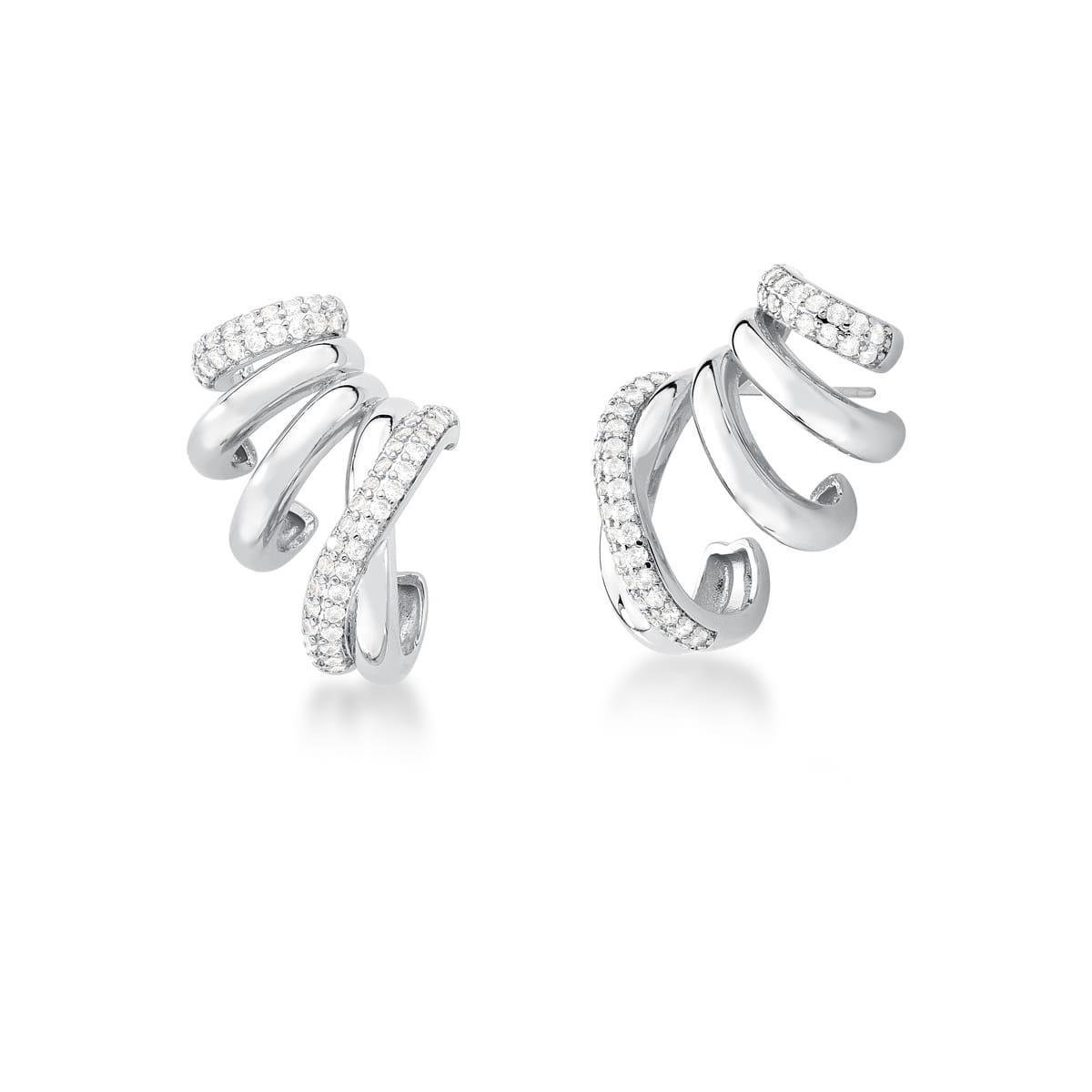 Brinco Ear Cuff com Argolas e Cravejado de Mini Zircônias Banhado a Ródio Branco Semijoia Ania Store Prata 1