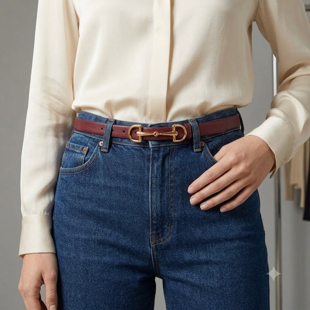 Cinto Feminino Slim em Couro Legítimo Vermelho com Fivela Estribo Banhada a Ouro Ania Store Vermelho 2