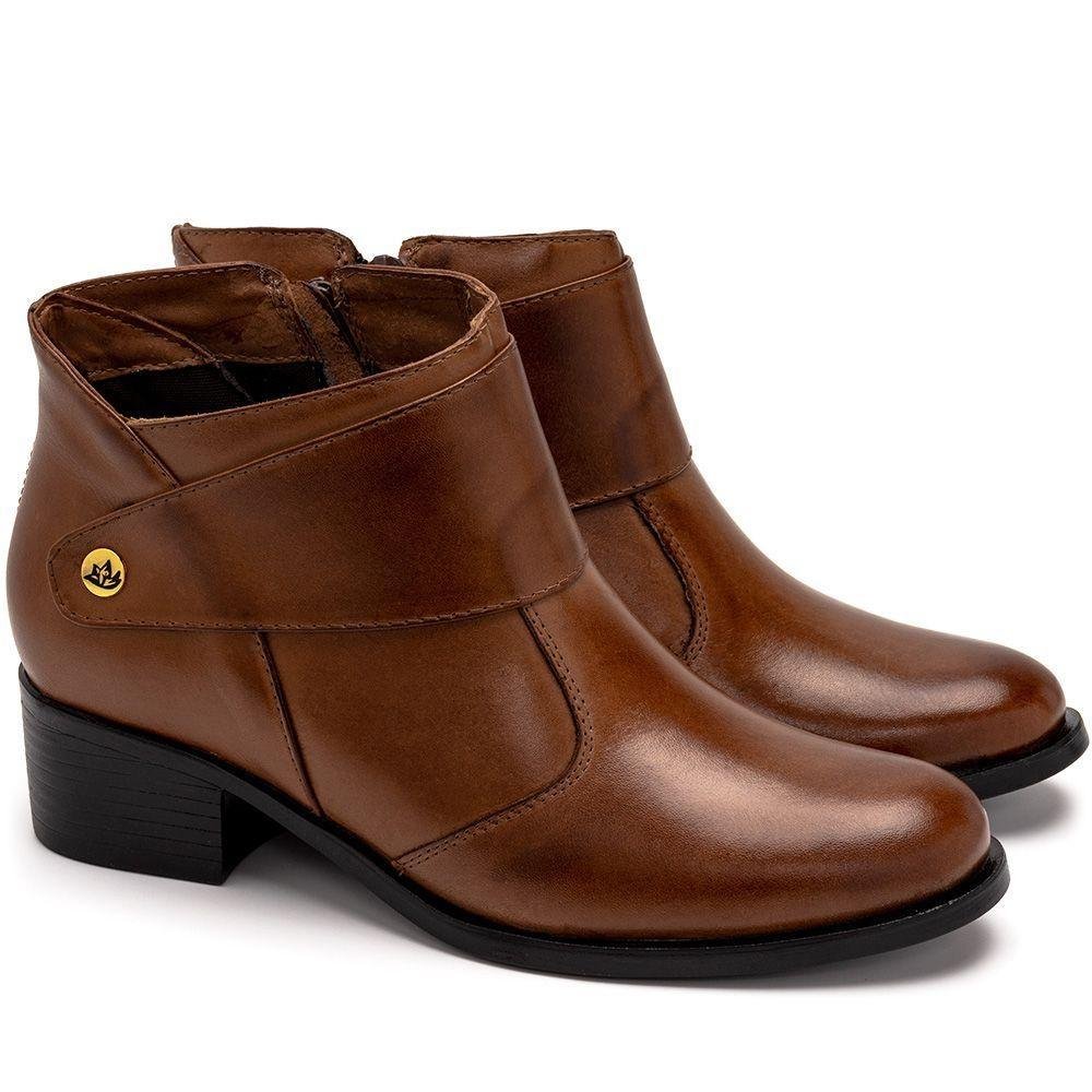 Bota Rosa do Nilo Feminina Couro Cano Curto Bico Redondo Zíper Casual Feminino