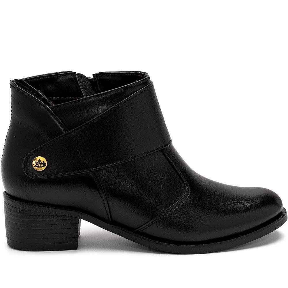 Bota Rosa do Nilo Feminina Couro Cano Curto Bico Redondo Zíper Casual Feminino Preto 2