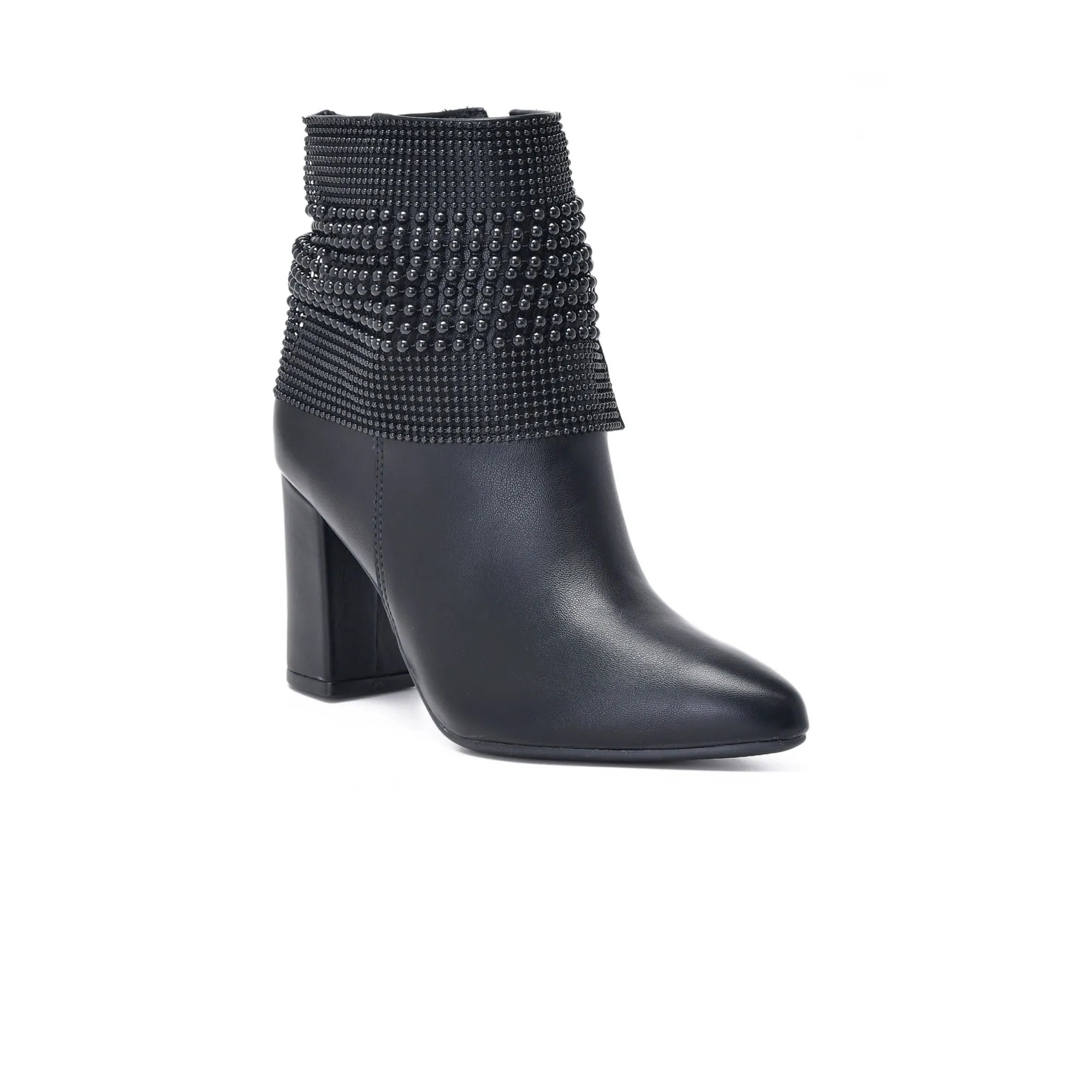 Bota Via Marte Salto Alto Feminina Cano Baixo Miçangas Preto Preto 2