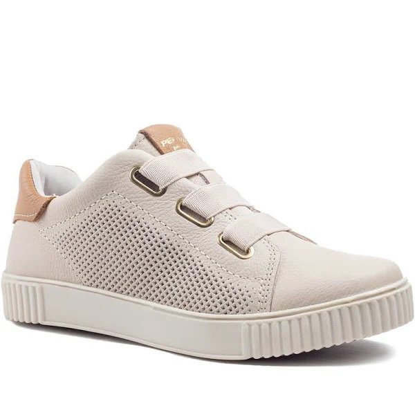 Tênis Feminino Pegada Couro Bege Linho Elástico Casual