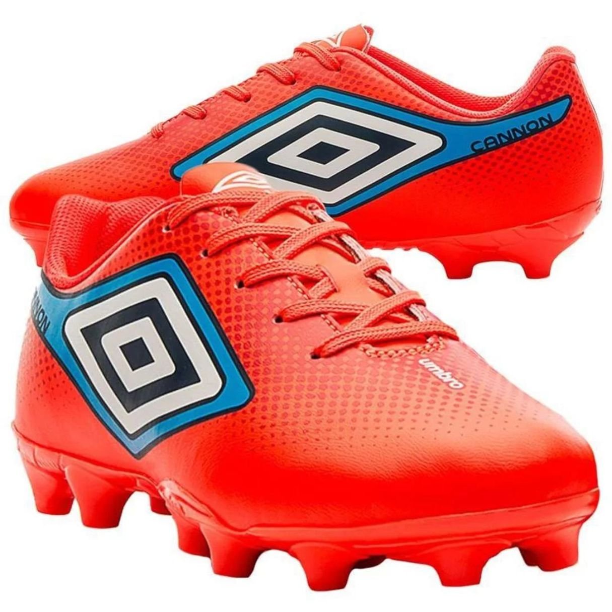 Chuteira Umbro Cannon Campo Coral Vermelho Azul Vermelho 2