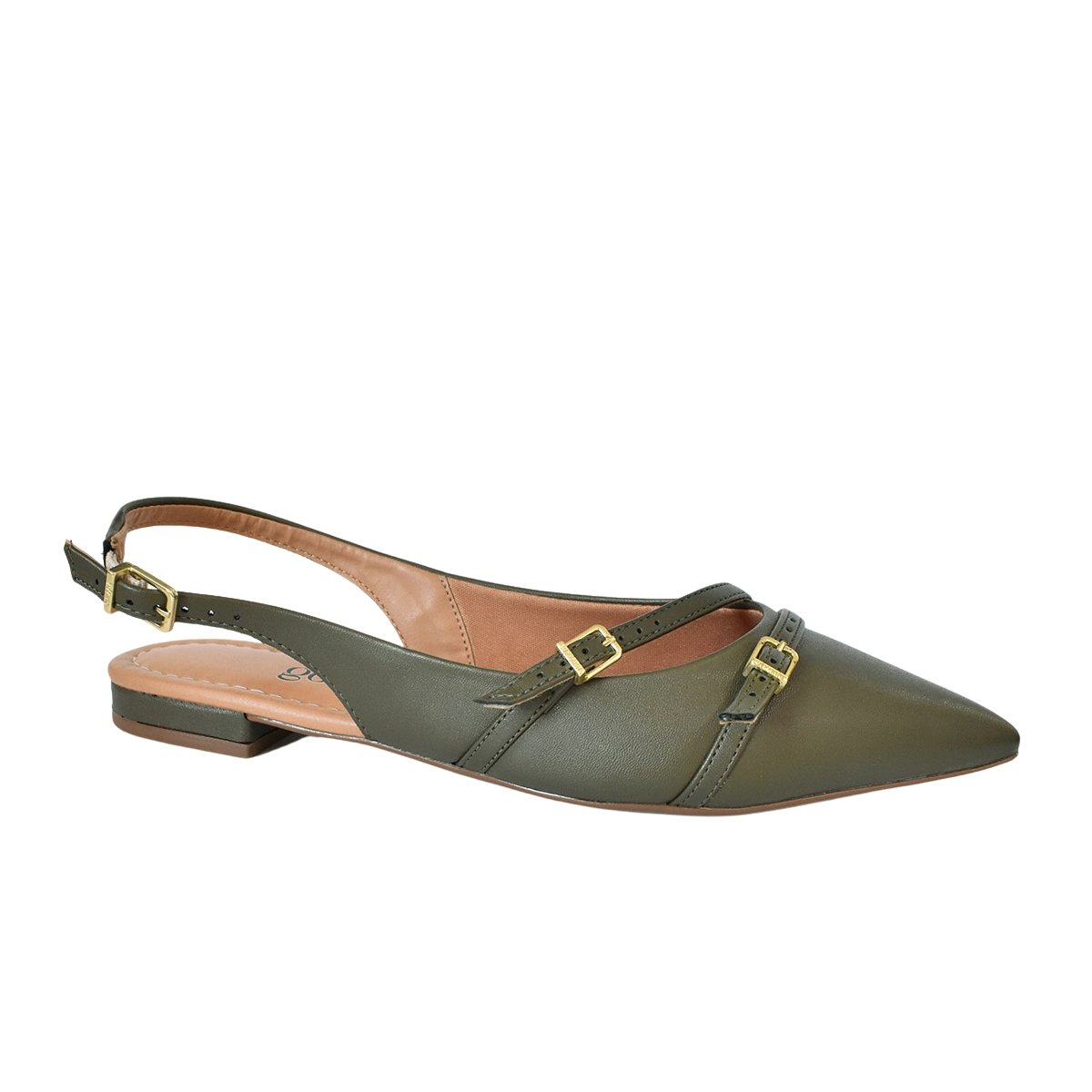 Sapatilha Godiva Slingback Fivelas Feminina Verde Oliva