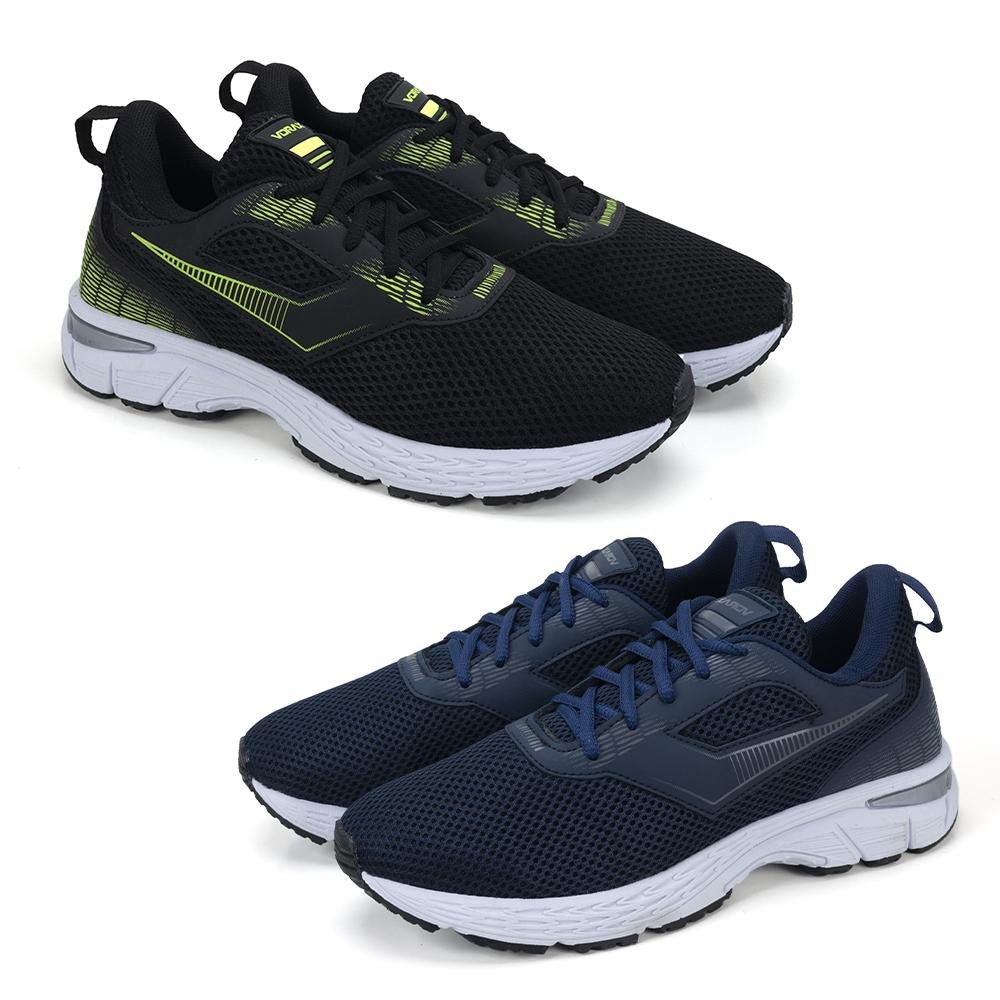Kit 2 Pares Tênis Masculino Esportivo Cadarço Leve Caminhada Preto/Azul 1