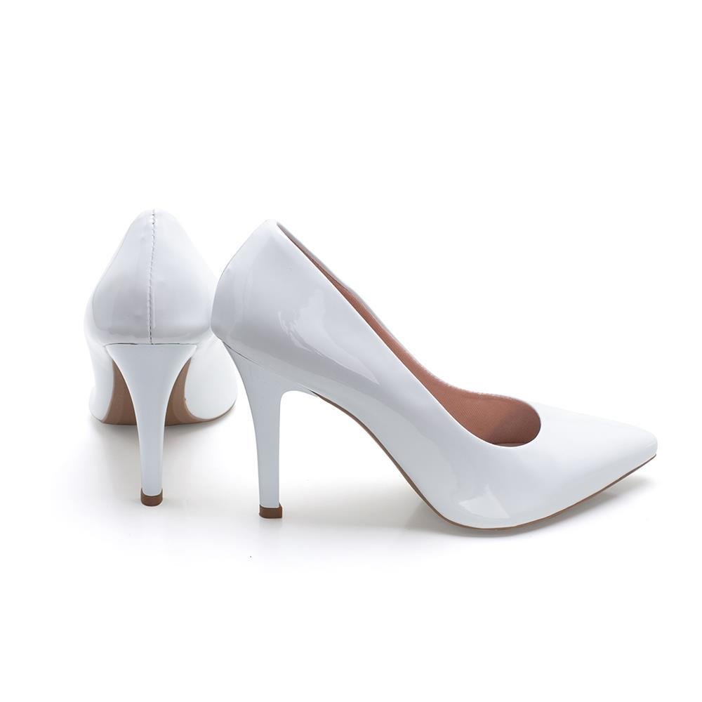 Kit 2 Scarpin Feminino Verniz Confortável Elegante Clássico Branco/Rosa 4