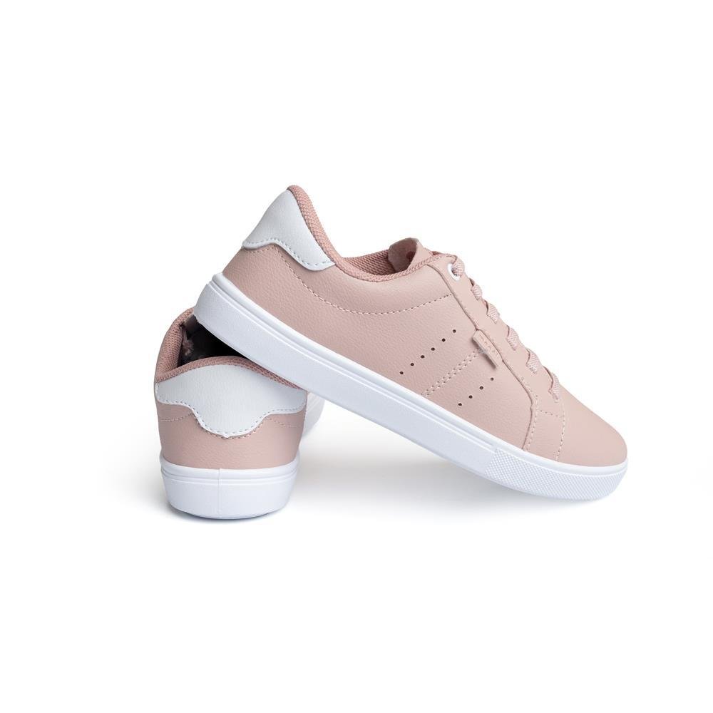 Tênis Feminino Casual Solado Reto Elástico Básico Dia a Dia Nude/Branco 3