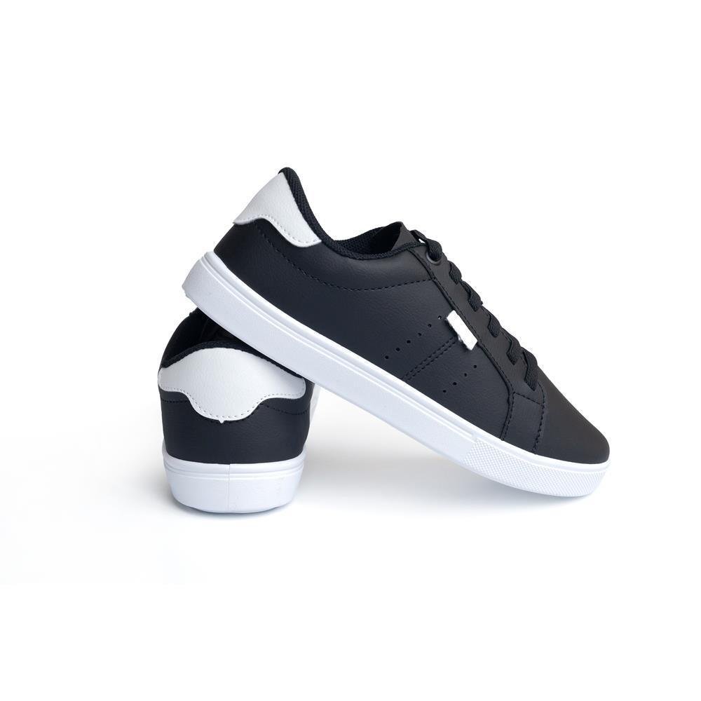 Tênis Feminino Casual Solado Reto Elástico Básico Dia a Dia Preto/Branco 3