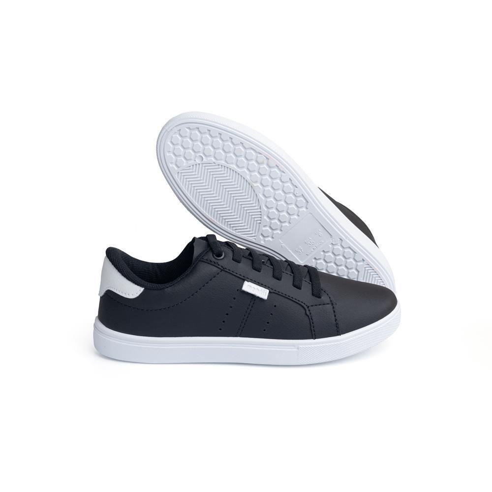 Tênis Feminino Casual Solado Reto Elástico Básico Dia a Dia Preto/Branco 4