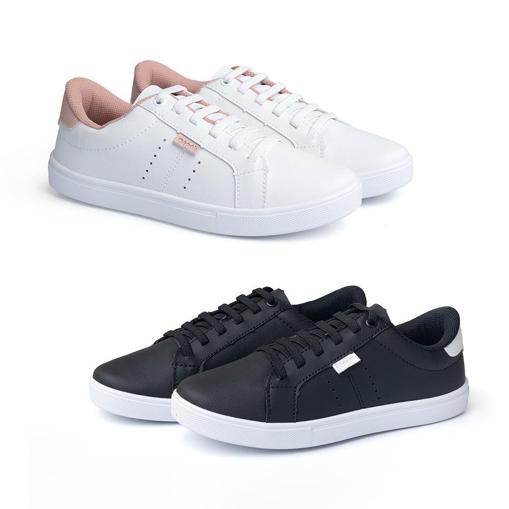 Tênis Feminino Casual Solado Reto Elástico Dia a Dia Kit Branco