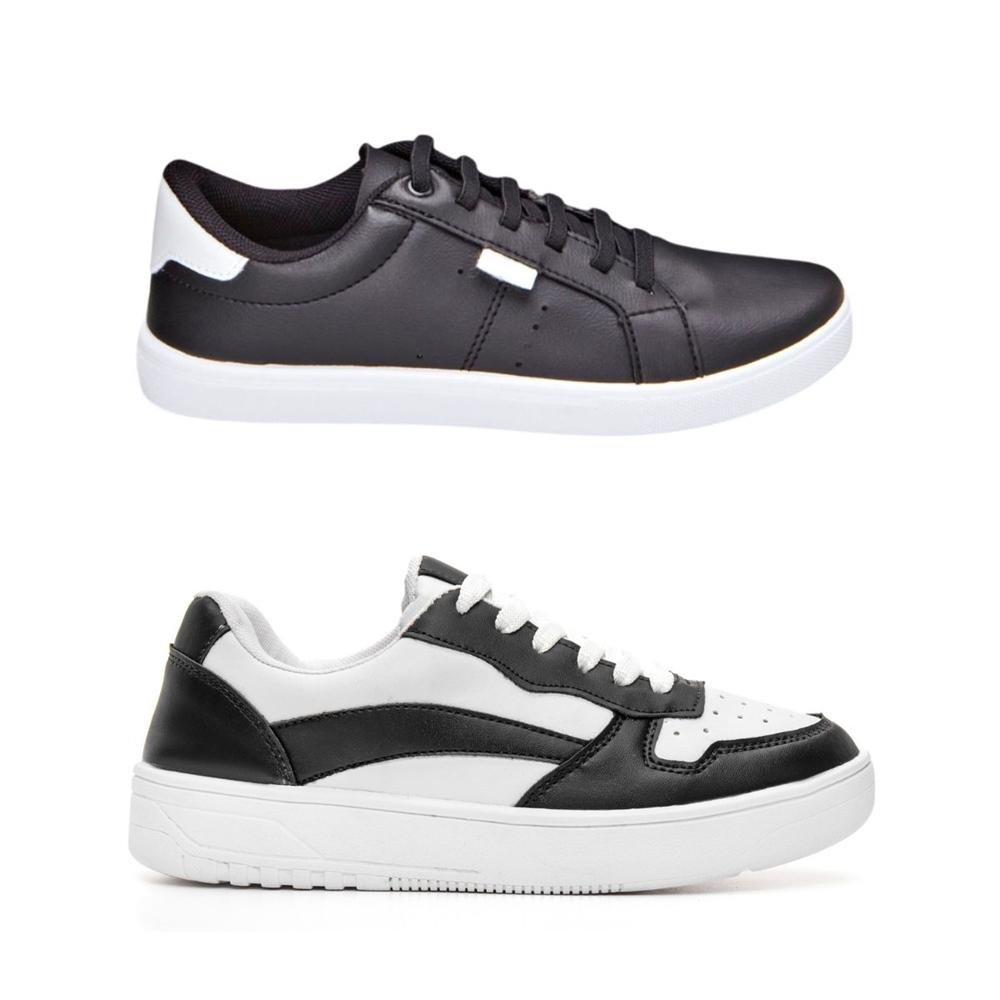 Kit Pares Tênis Feminino Casual Básico Cadarço Modernos Preto