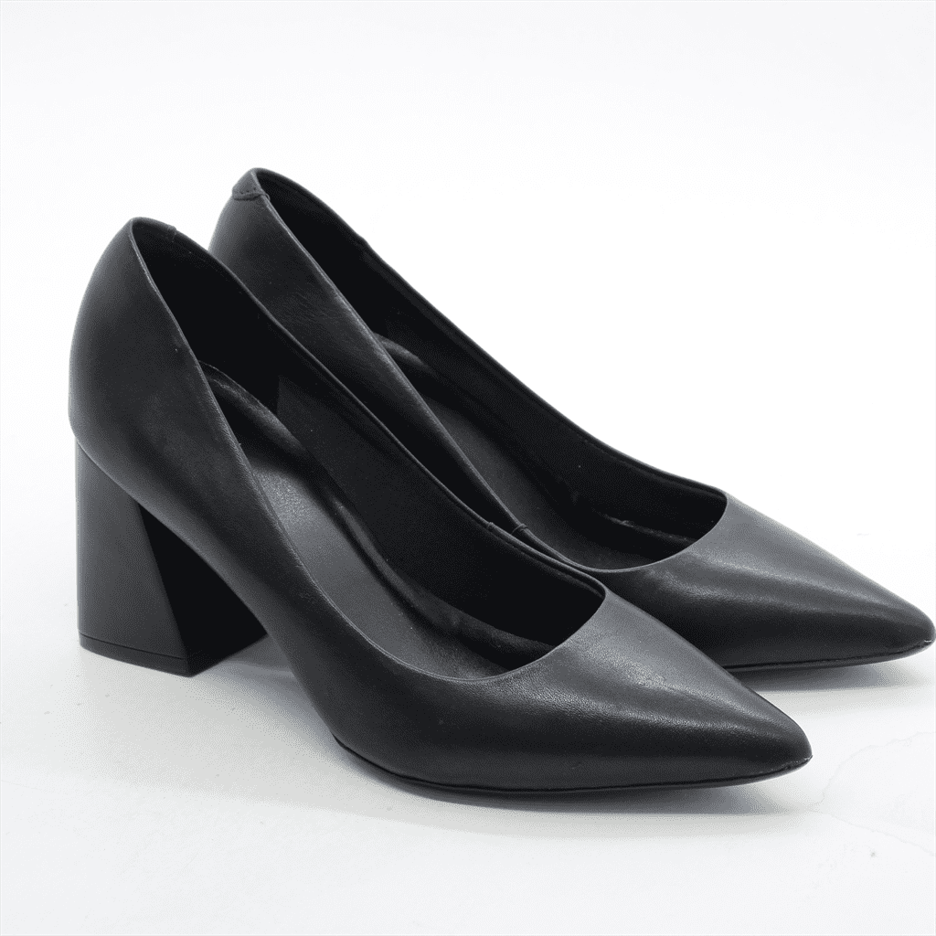 Scarpin Salto Bloco Couro Preto 2