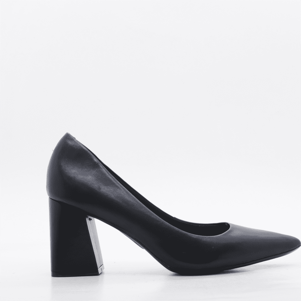 Scarpin Salto Bloco Couro Preto 3