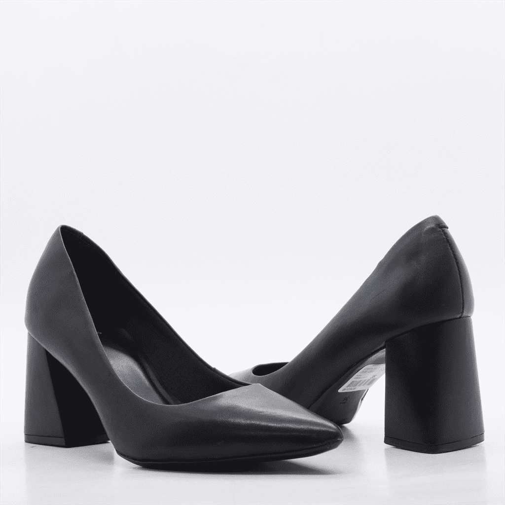 Scarpin Salto Bloco Couro Preto 4