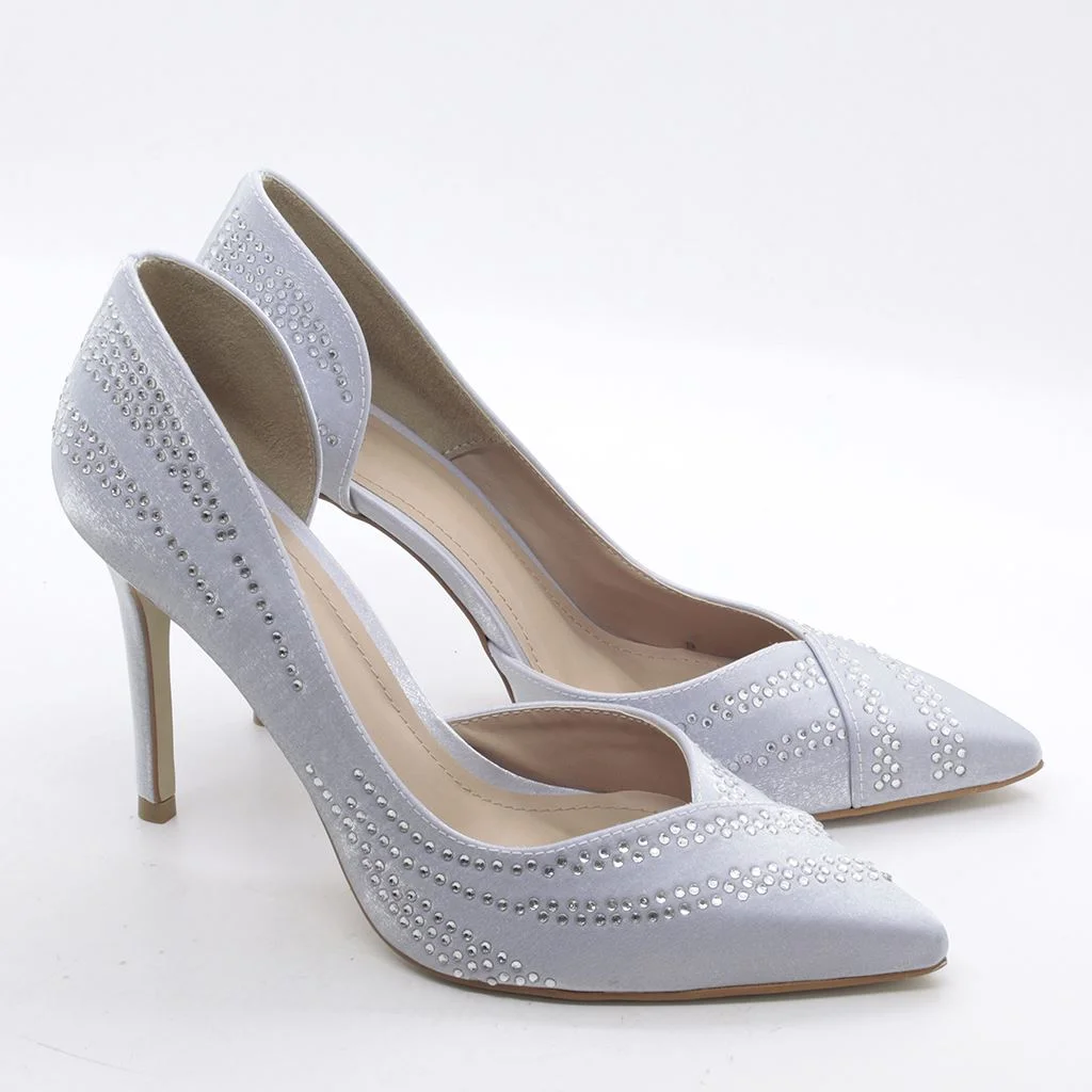 Scarpin Salto Fino Cetim Prata 2