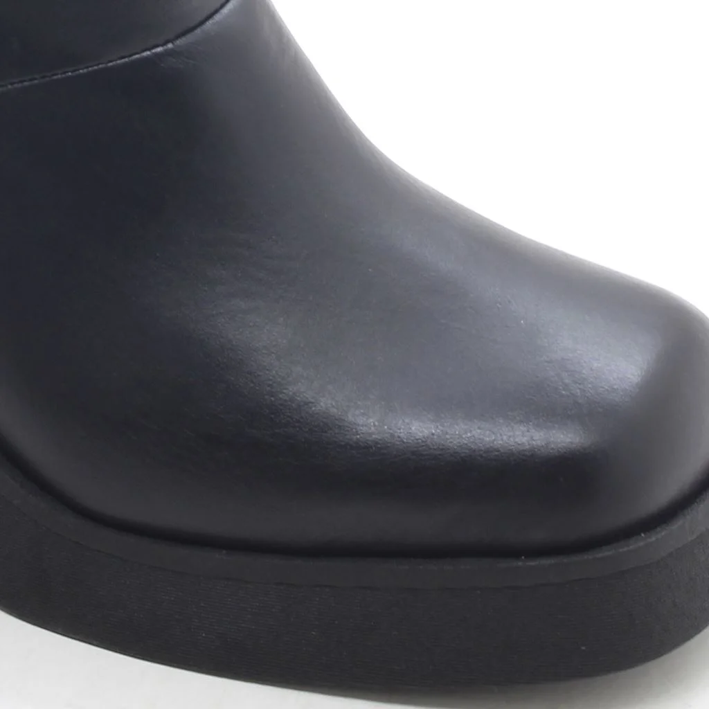 Bota Cano Médio Salto Bloco Couro Preto 3