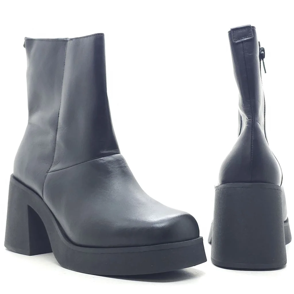 Bota Cano Médio Salto Bloco Couro Preto 4