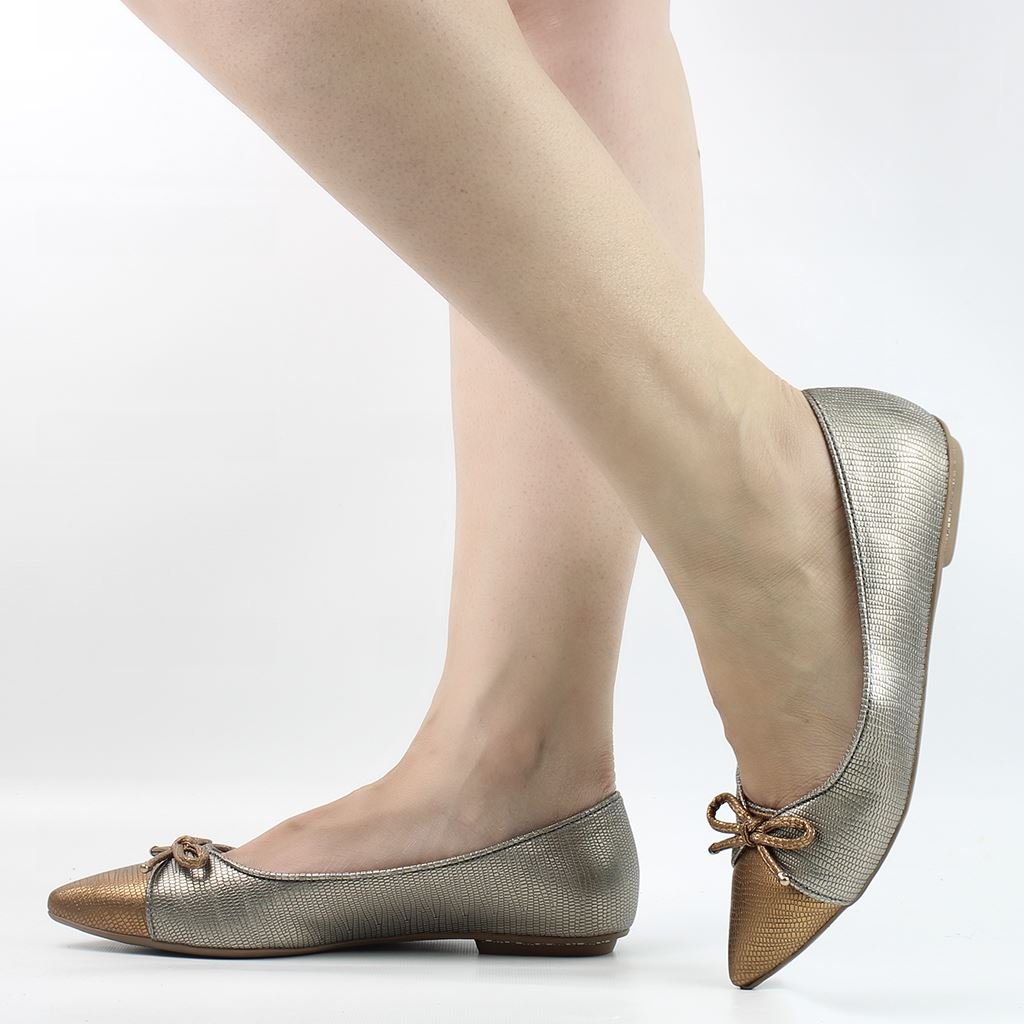 Sapatilha Bico Fino Laço Bronze Pewter 1