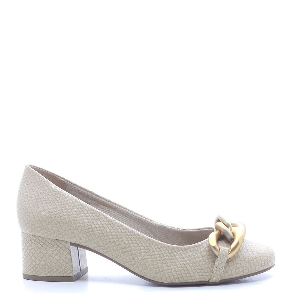 Scarpin Salto Bloco Corrente Bege 3