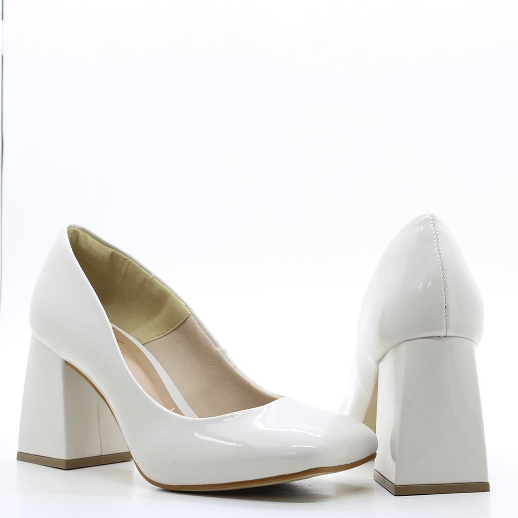 Scarpin Salto Bloco Verniz Off White 4