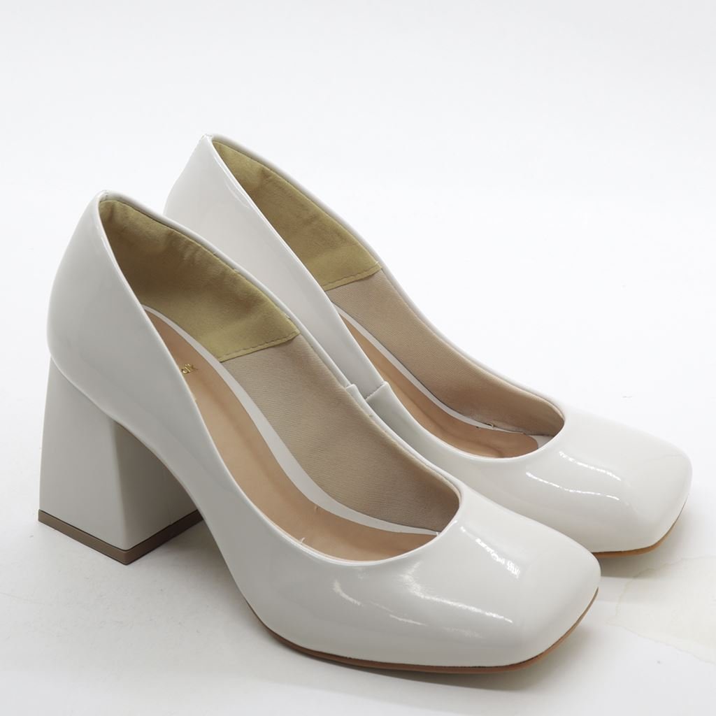 Scarpin Salto Bloco Verniz Off White 5
