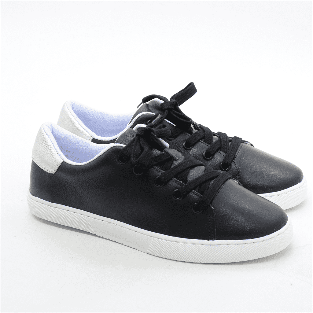 Tênis Flat Amarração Couro Preto/Prata 4