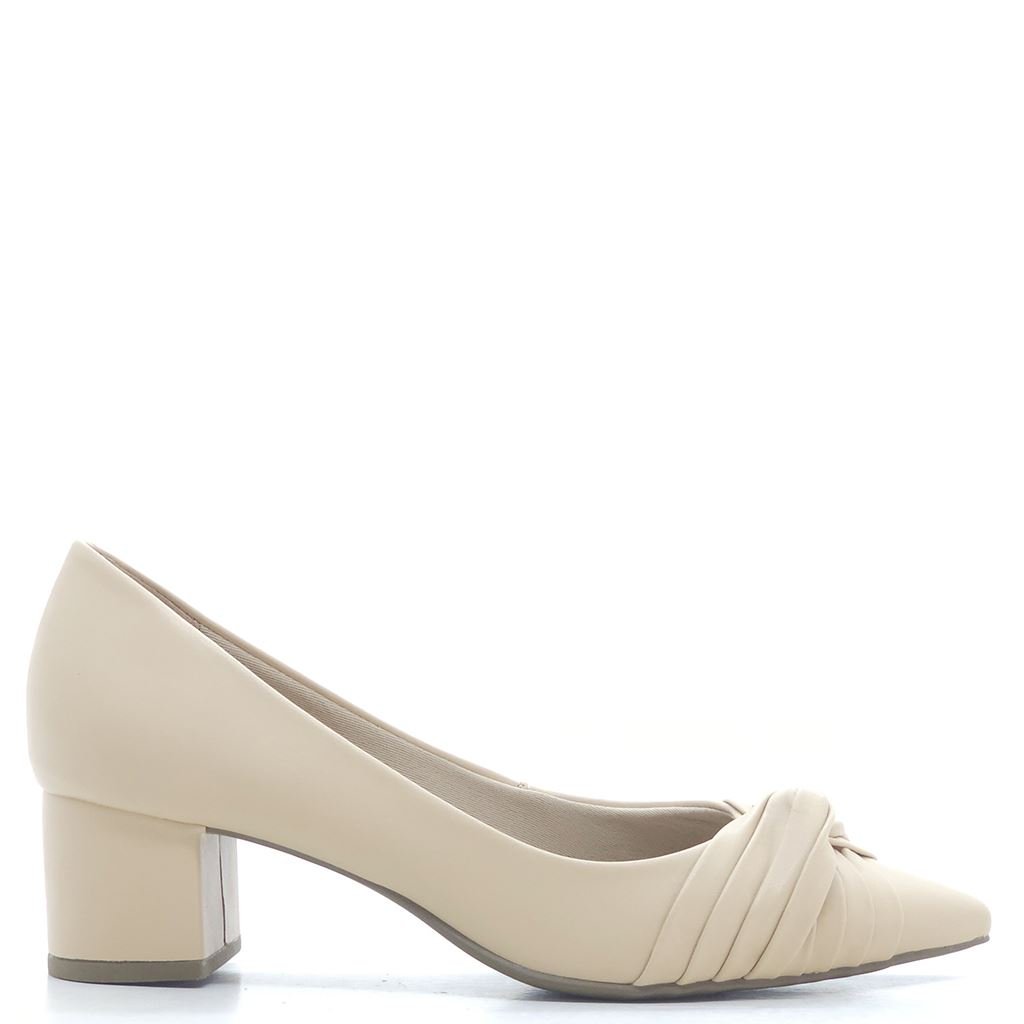 Scarpin Salto Bloco Bico Fino Bege 2
