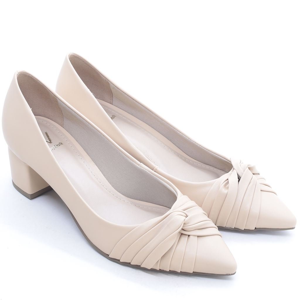 Scarpin Salto Bloco Bico Fino Bege 4