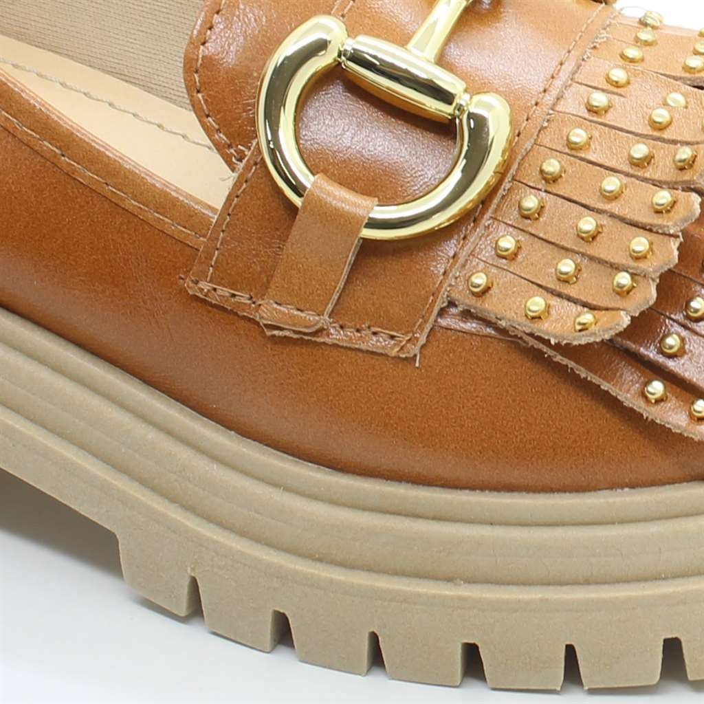 Mocassim Salto Bloco Franja Marrom 3