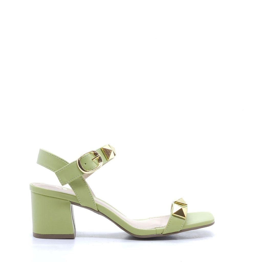 Sandália Salto Bloco Pirâmides Verde 2