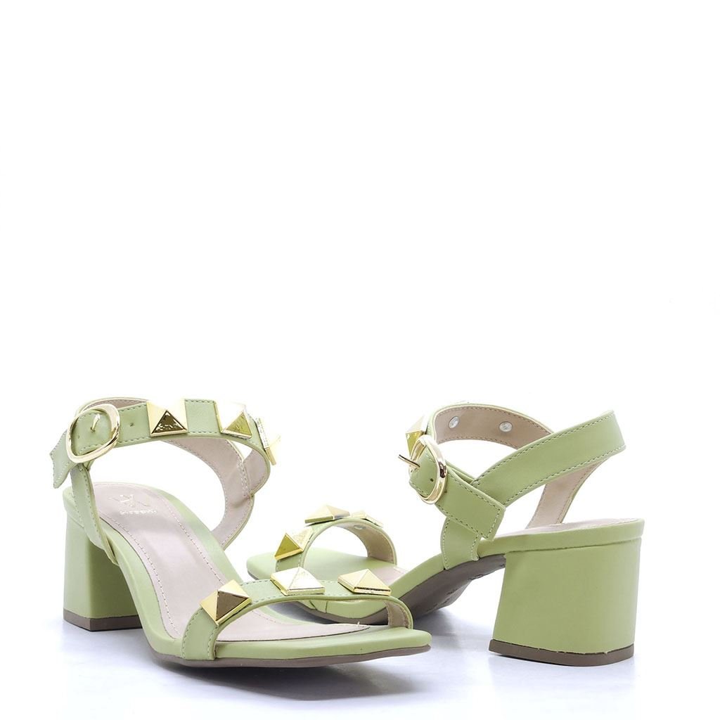 Sandália Salto Bloco Pirâmides Verde 3