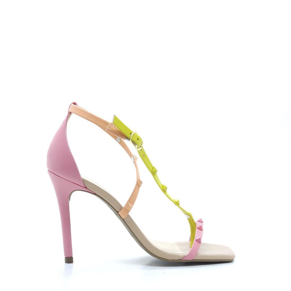 Sandália Salto Fino Color Rosa/Verde 2