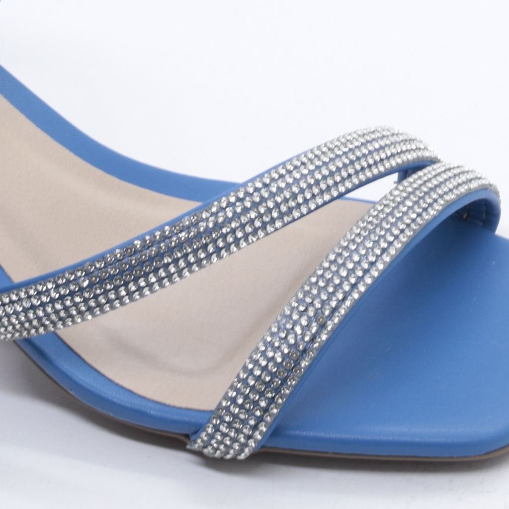 Sandália Salto Bloco Detalhe Brilho Azul 5