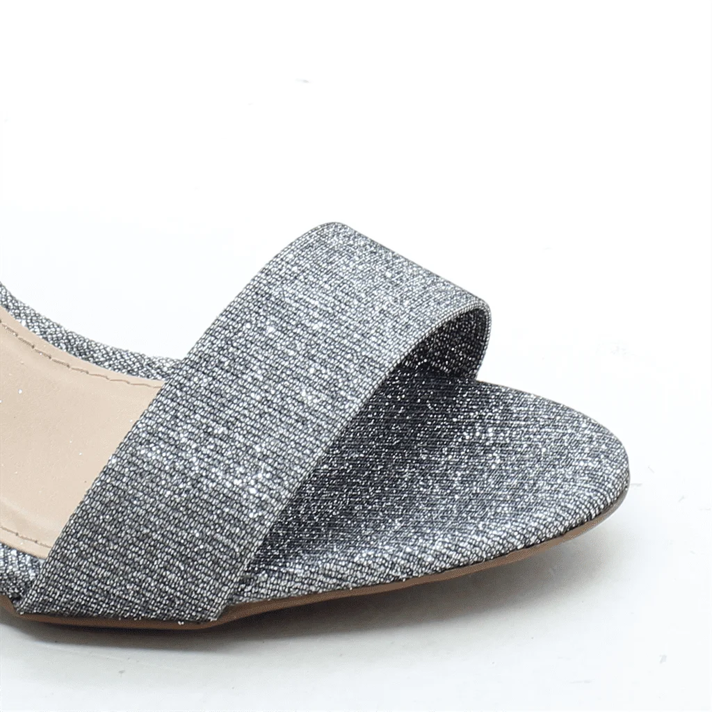 Sandália Salto Bloco Brilho Glitter Prata 2