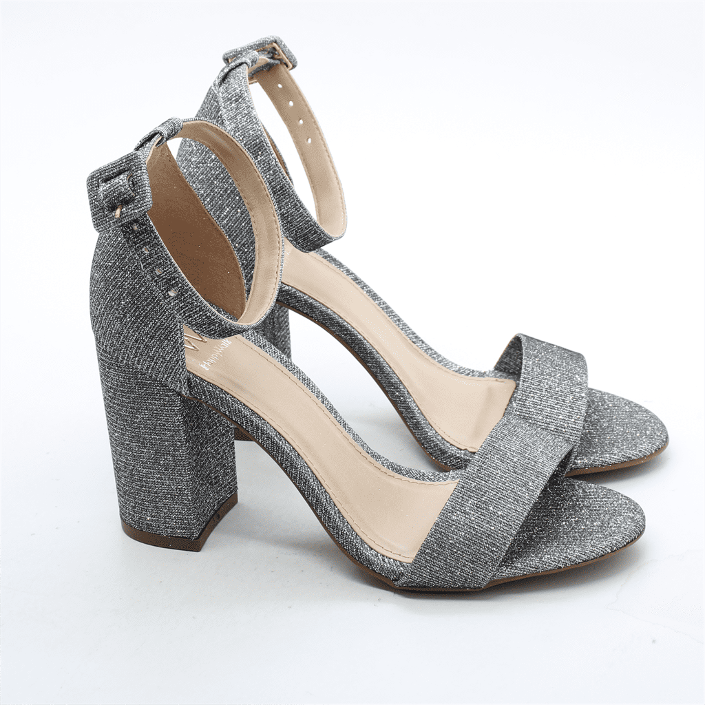 Sandália Salto Bloco Brilho Glitter Prata 3