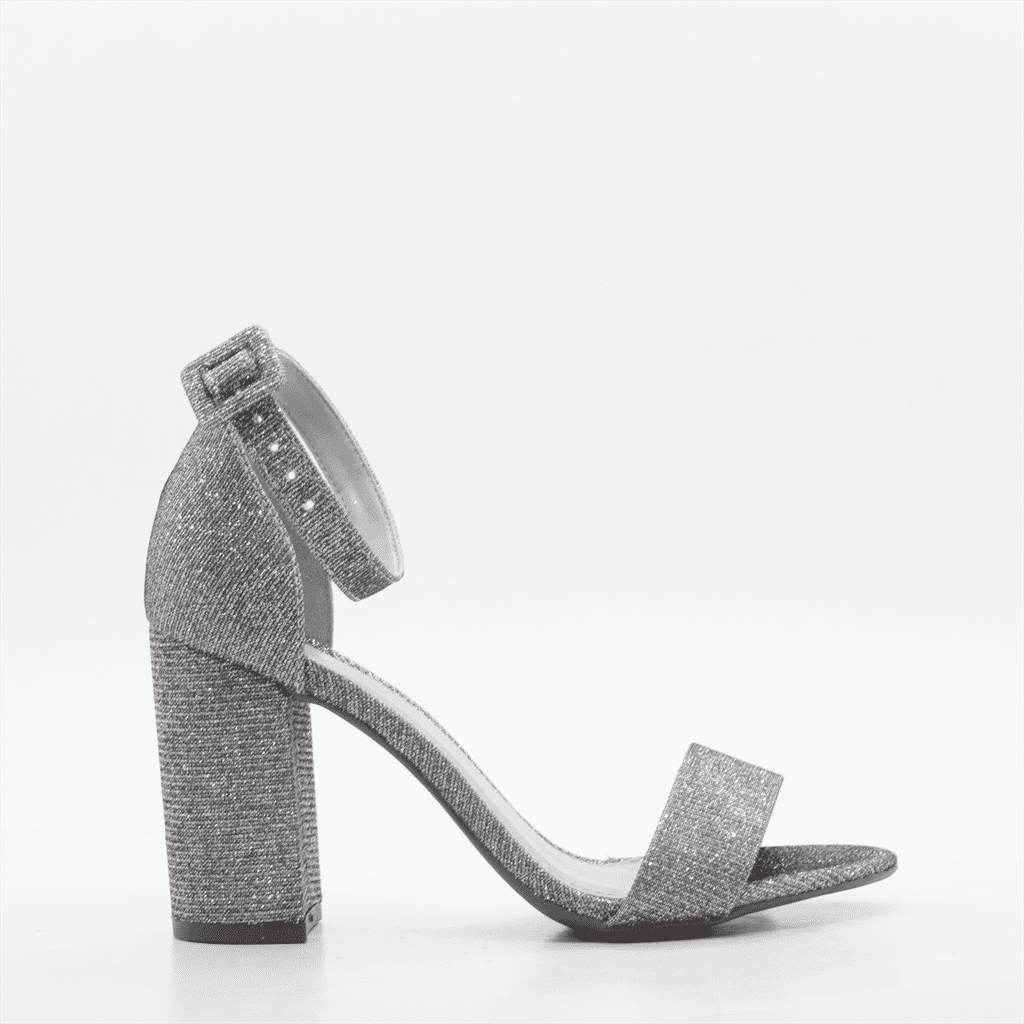 Sandália Salto Bloco Brilho Glitter Prata 4