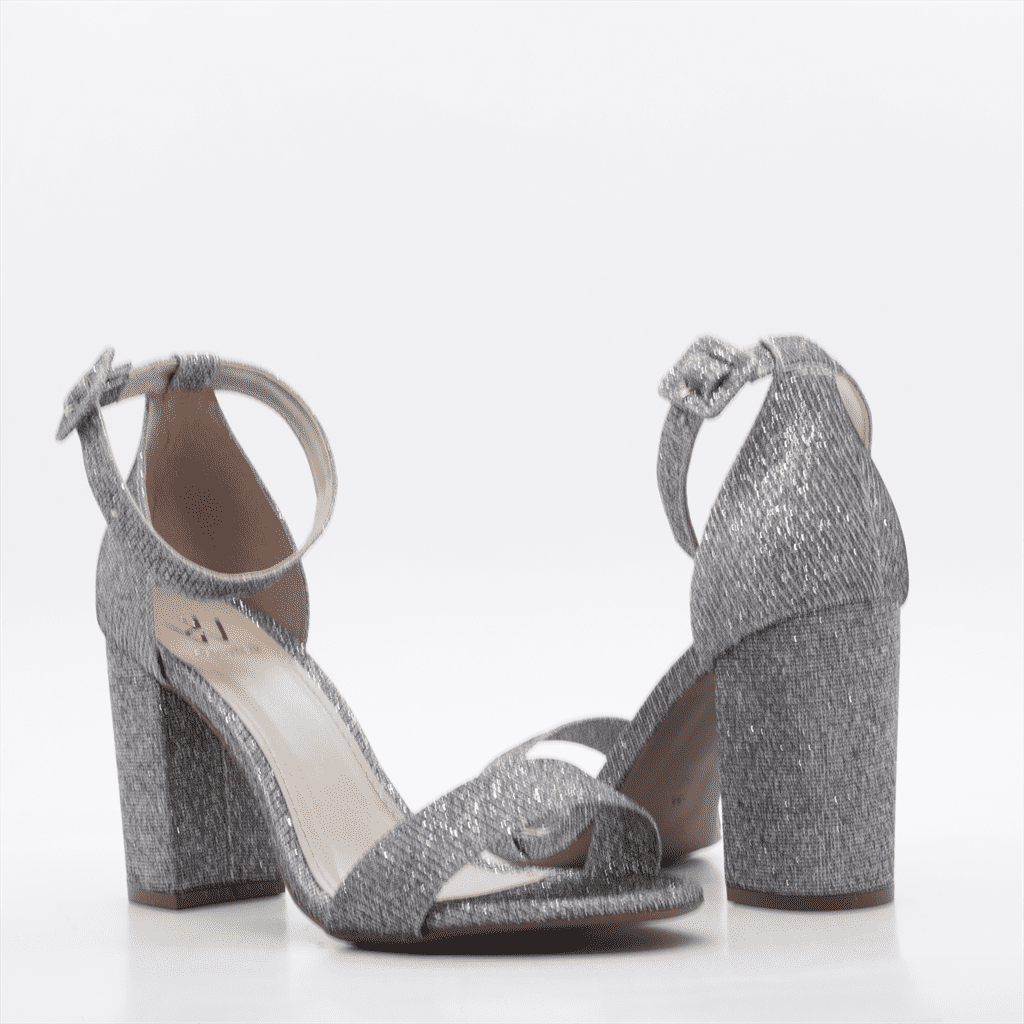 Sandália Salto Bloco Brilho Glitter Prata Velho 8