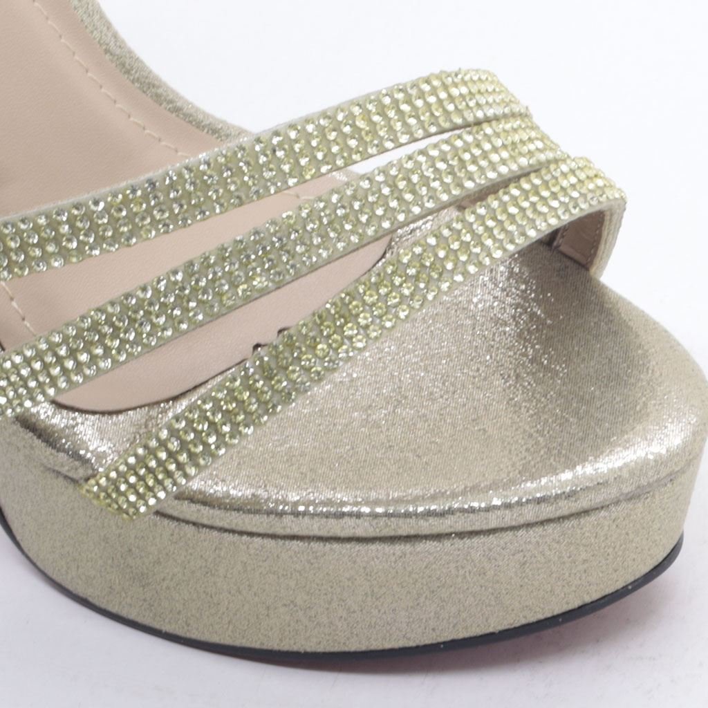 Sandália Salto Bloco Metalizada Ouro light 4