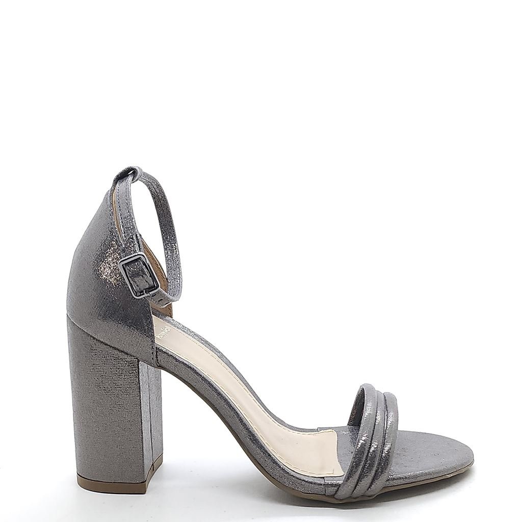 Sandália Salto Bloco Metalizada Prata 2