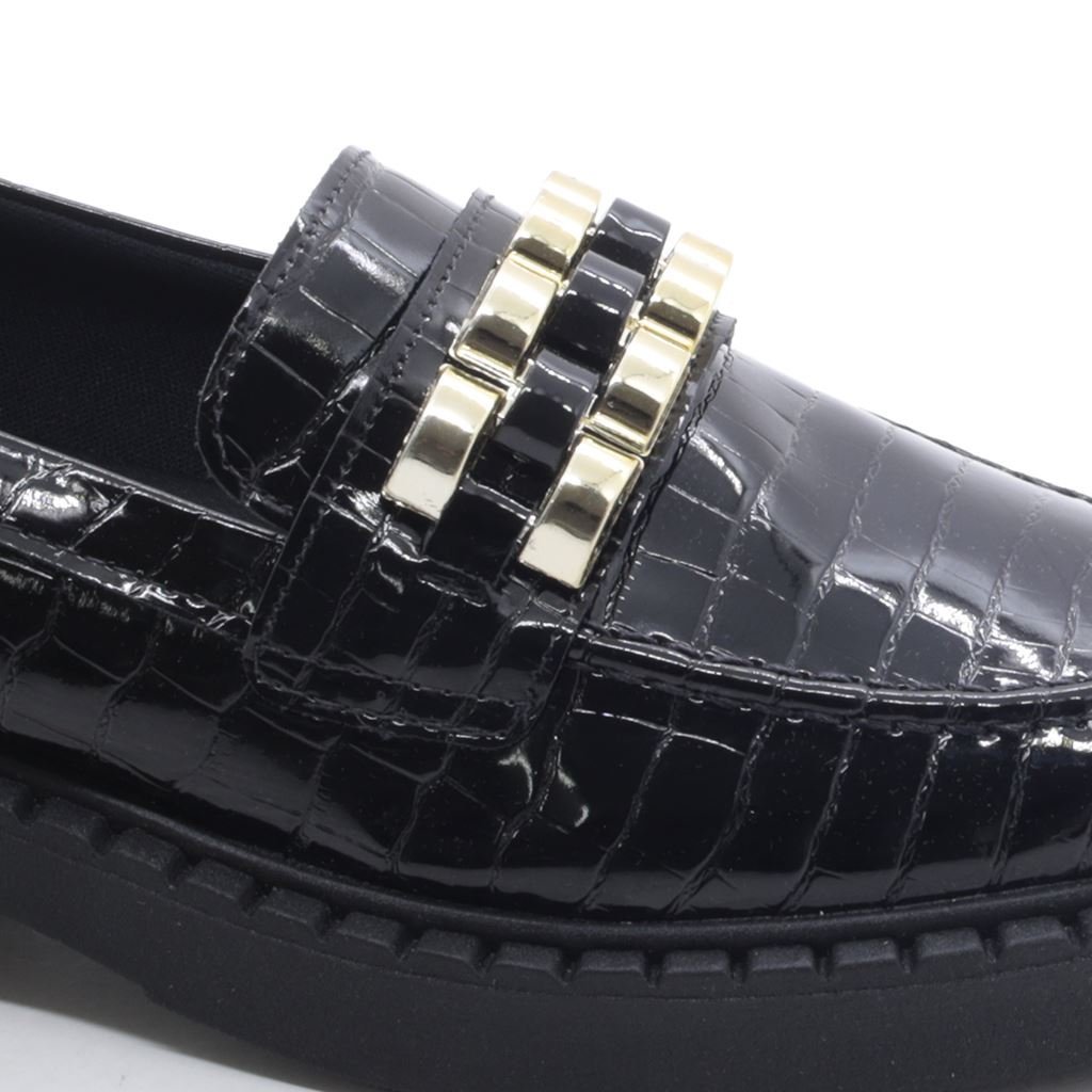 Mocassim Salto Bloco Corrente Preto 4