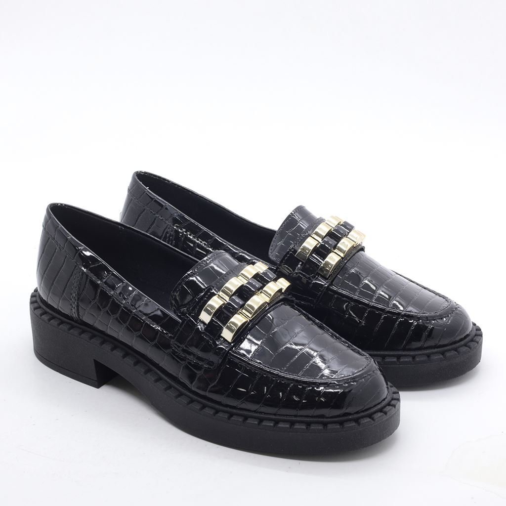 Mocassim Salto Bloco Corrente Preto 5