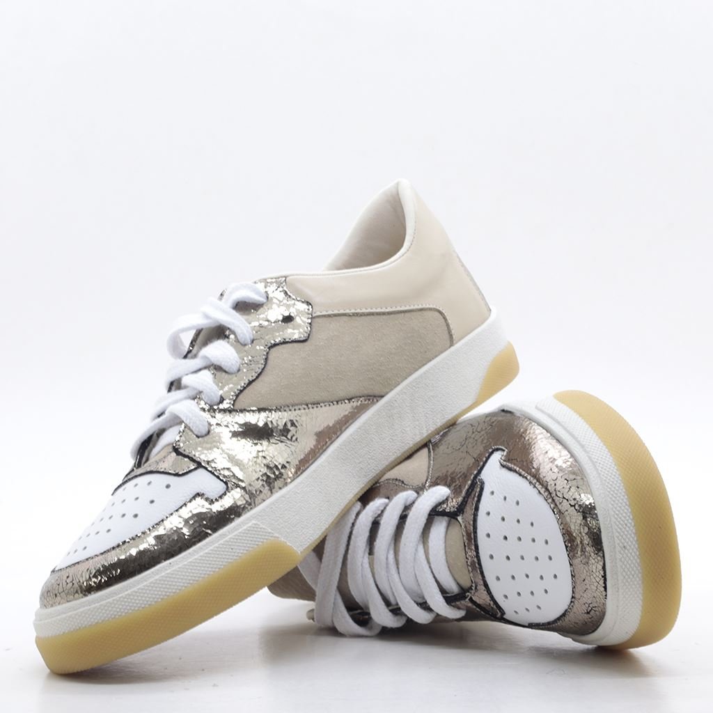 Tênis Flat Color Couro Craquelê Bege 2