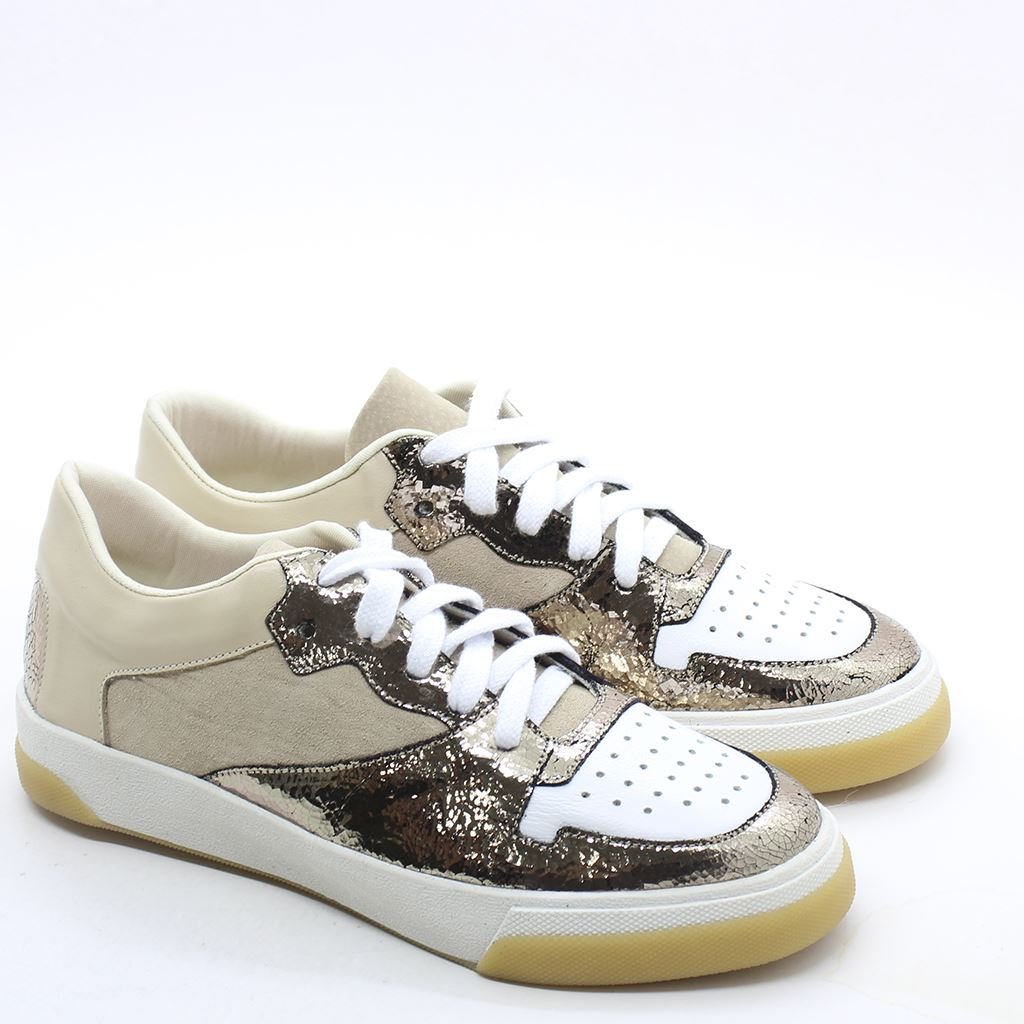 Tênis Flat Color Couro Craquelê Bege 3