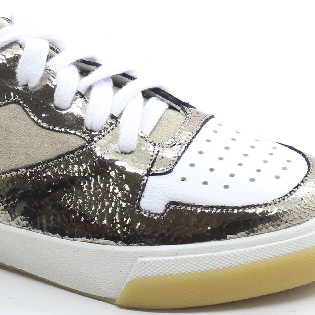 Tênis Flat Color Couro Craquelê Bege 4