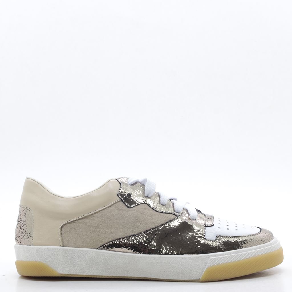 Tênis Flat Color Couro Craquelê Bege 5